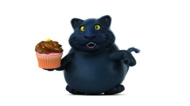 Eğlenceli kedi karakteri ile cupcake - 3d animasyon