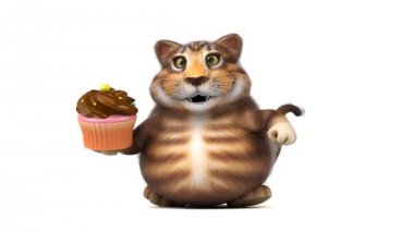 Eğlenceli kedi karakteri ile cupcake - 3d animasyon