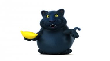 Eğlenceli kedi karakteri ile muz - 3d animasyon 