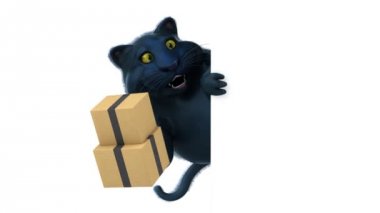 Eğlenceli kedi karakteri ile kutuları - 3d animasyon 