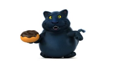 Eğlenceli kedi karakteri ile çörek - 3d animasyon