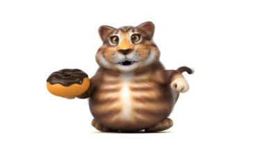 Eğlenceli kedi karakteri ile çörek - 3d animasyon