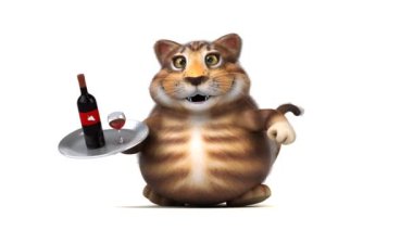 Eğlenceli kedi karakteri ile şarap - 3d animasyon 