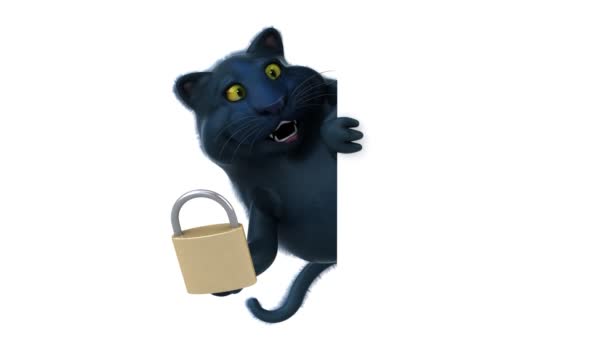 Funny Cat Cartoon Character Padlock Animation — Stock Video