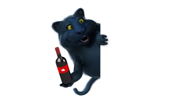 Rolig Katt Karaktär Med Vin Animation — Stockvideo