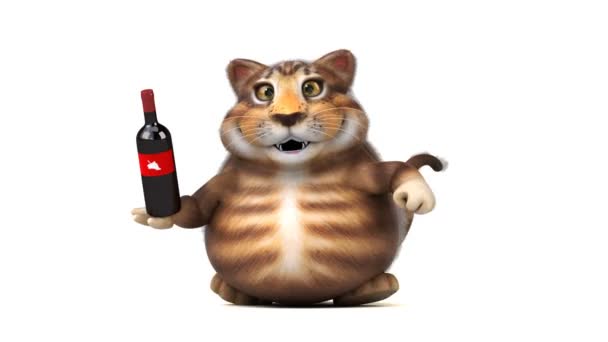 ワインの アニメーションで楽しい猫のキャラクター — ストック動画