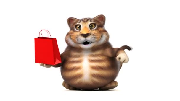 Divertente Personaggio Gatto Con Borsa Animazione — Video Stock