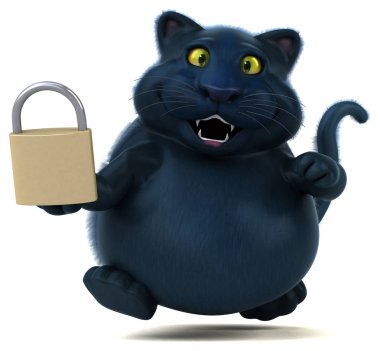 Eğlenceli kedi ile asma kilit - 3d çizim