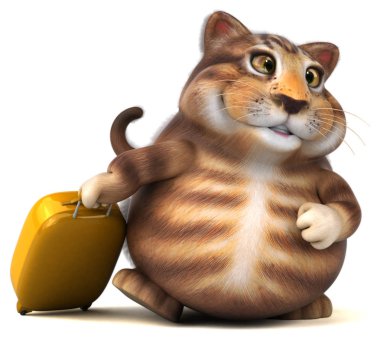 Eğlenceli kedi karakteri bavul - 3d çizim ile