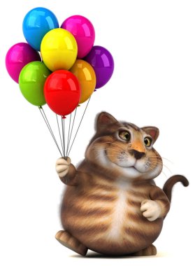 -3d illüstrasyon kırmızı çizgi film karakteri ile balonlar