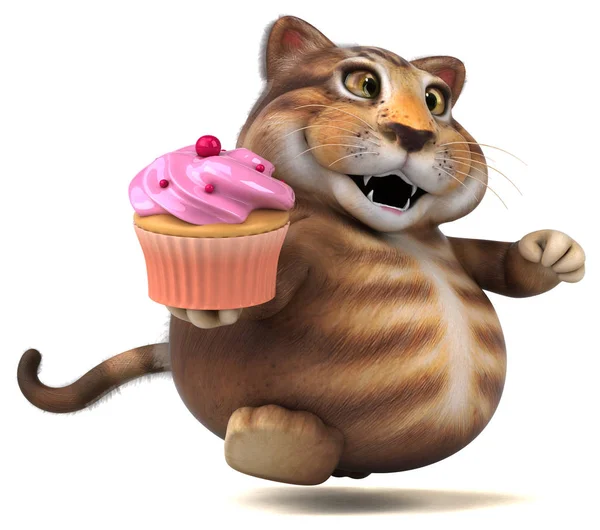 Rolig Tecknad Figur Med Cupcake Illustration — Stockfoto