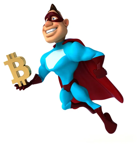 Rolig Superhjälte Med Bitcoin Illustration — Stockfoto