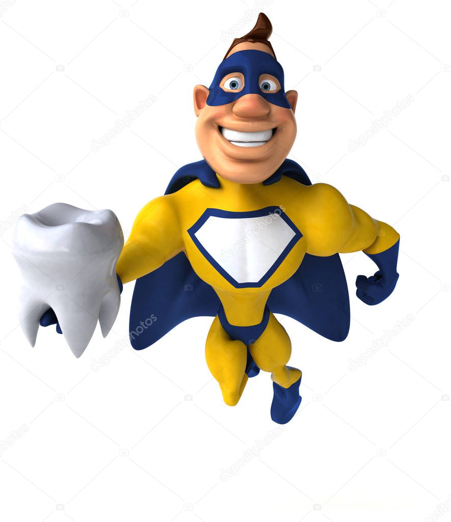 Fun cartoon character with tooth  - 3D Illustration