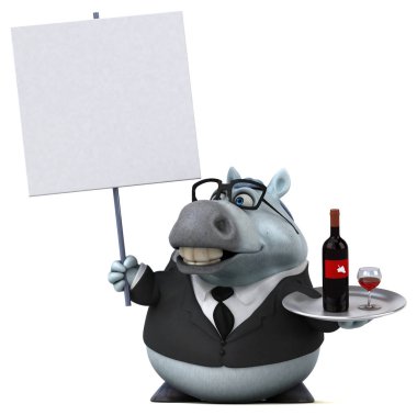 Şaraplı komik çizgi film karakteri - 3D İllüstrasyon