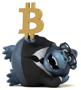 Bitcoin - 3d çizim ile eğlenceli çizgi film karakteri