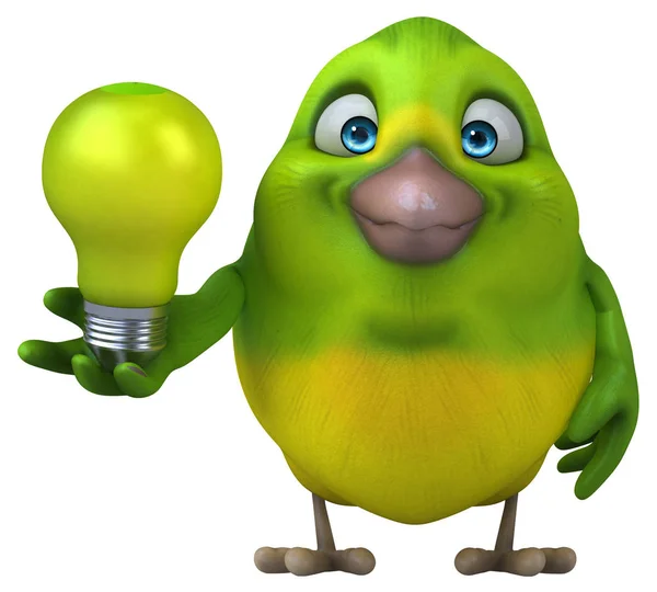 Fun cartoon character with light bulb   - 3D Illustration