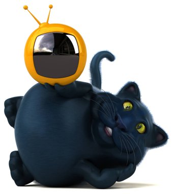 Eğlenceli kedi karakteri ile tv - 3d çizim