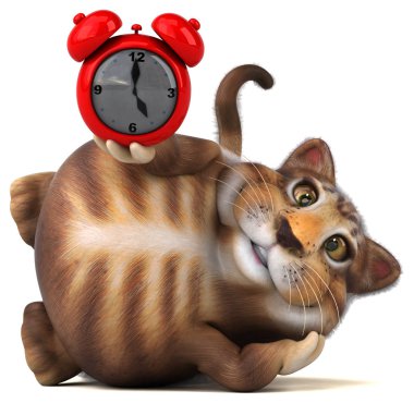 Eğlenceli kedi karakteri ile saat - 3d çizim