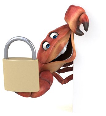 Eğlenceli çizgi film karakteri ile asma kilit - 3d çizim