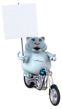 Eğlenceli kedi karakteri üzerinde motosiklet - 3d çizim