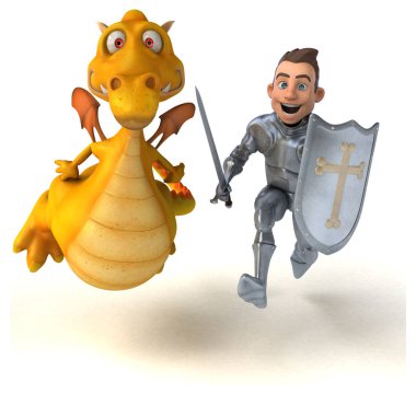 Knight ve dragon - 3d çizim