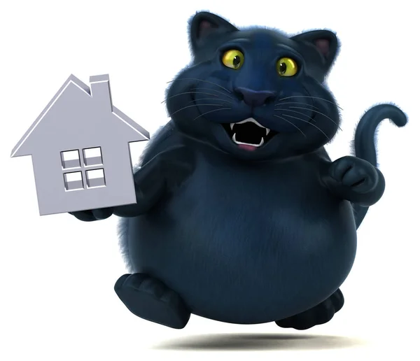 Spaß Katzenfigur Mit Haus Illustration — Stockfoto