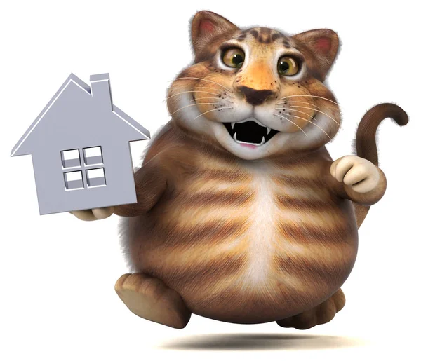 Leuke Kat Karakter Met Huis Illustratie — Stockfoto