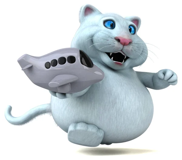 Spaß Katzenfigur Mit Flugzeug Illustration — Stockfoto
