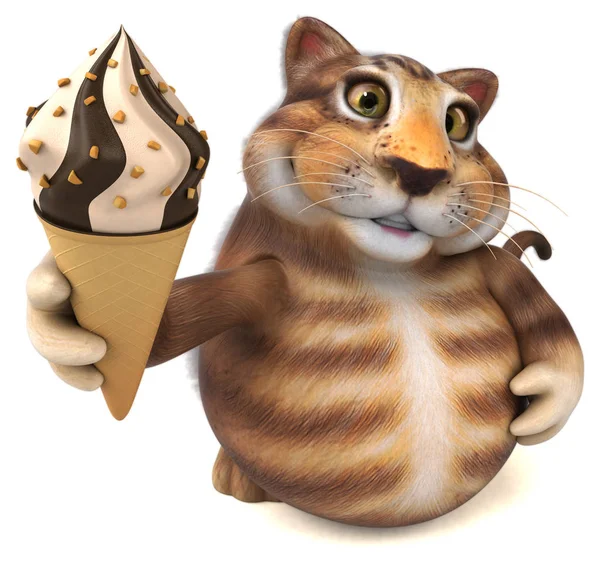 Leuke Kat Karakter Met Ijs Illustratie — Stockfoto