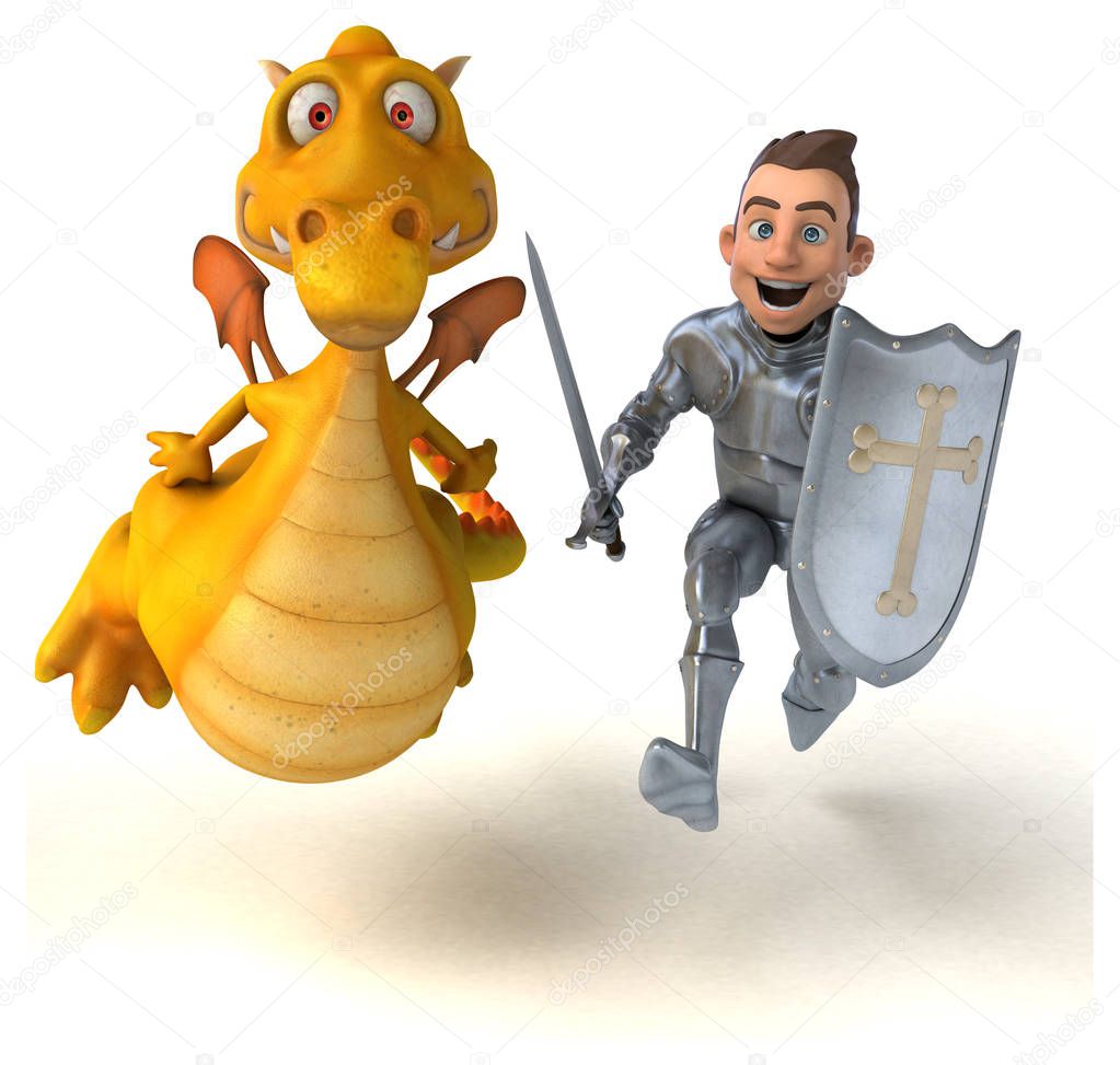 Knight and dragon - 3D Illustration