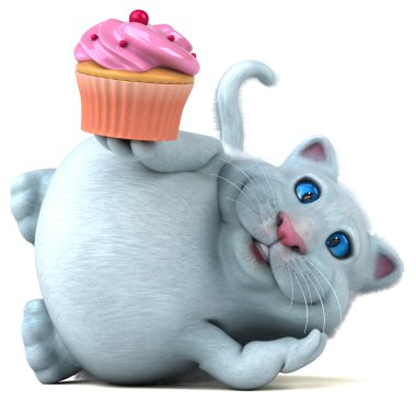 Eğlenceli kedi karakteri cupcake - 3d çizim ile 