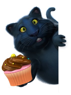 Eğlenceli kedi karakteri cupcake - 3d çizim ile 