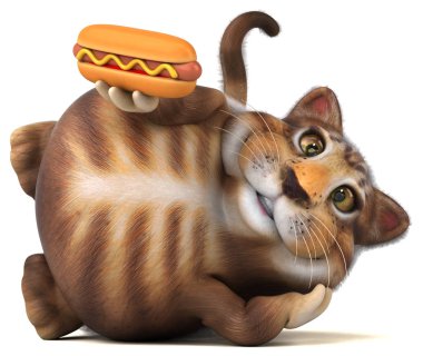 Eğlenceli kedi karakteri hotdog - 3d çizim ile