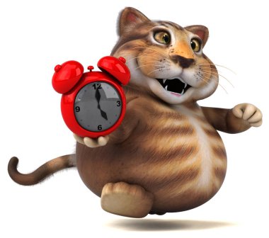 Eğlenceli kedi karakteri ile saat - 3d çizim