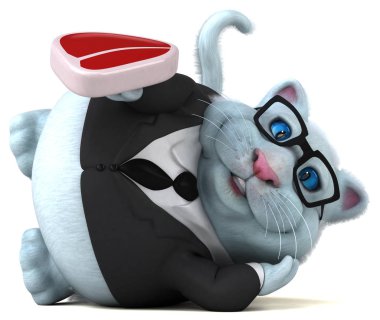 Eğlenceli kedi karakteri ile et - 3d çizim  