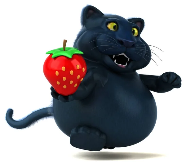Leuke Kat Karakter Met Aardbei Illustratie — Stockfoto