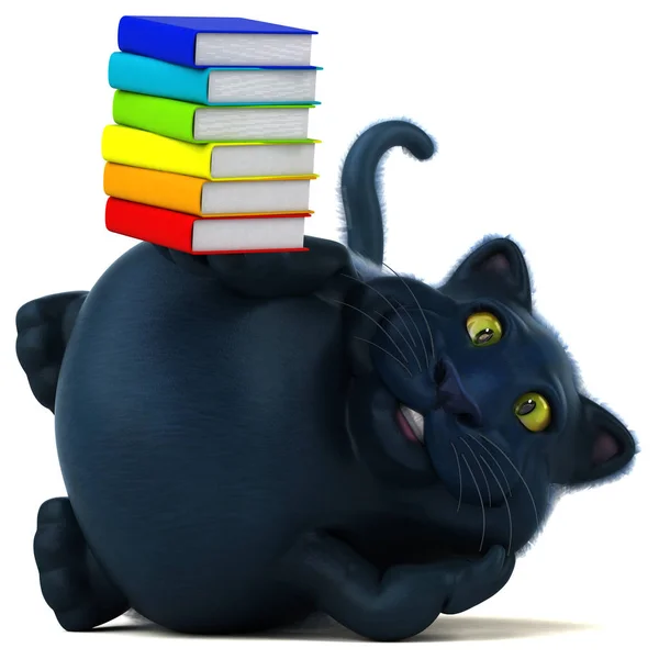Personaje Divertido Gato Con Libros Ilustración — Foto de Stock