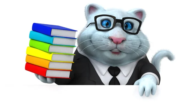 Leuke Kat Karakter Met Boeken Illustratie — Stockfoto
