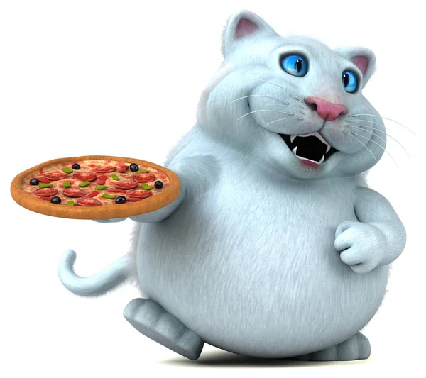 Fun cat character with pizza  - 3D Illustration