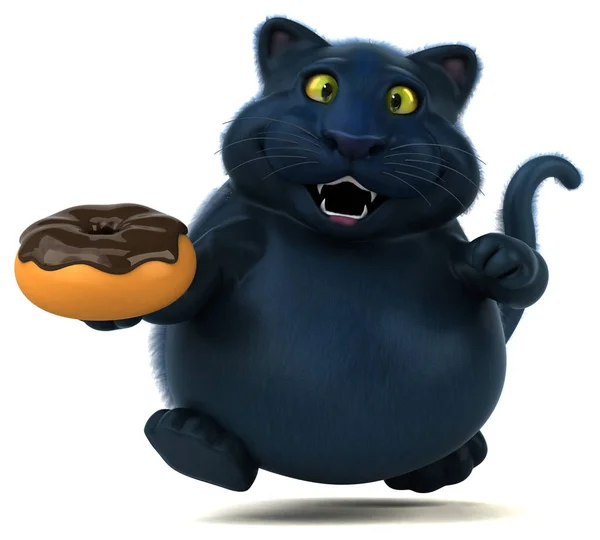 Personagem Gato Divertido Com Donut Ilustração — Fotografia de Stock