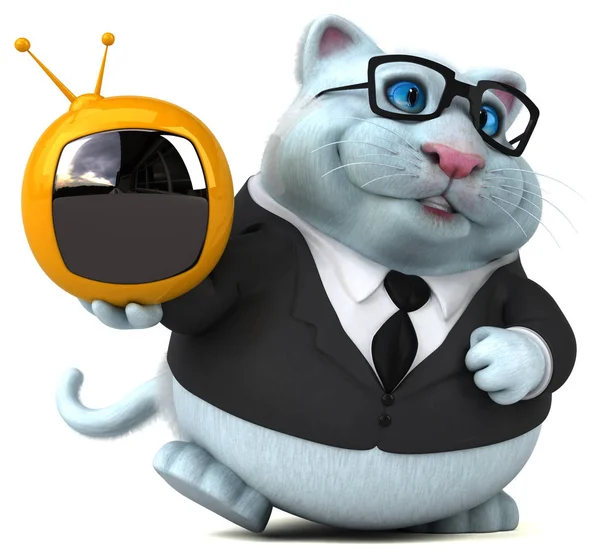 Eğlenceli kedi karakteri ile tv - 3d çizim