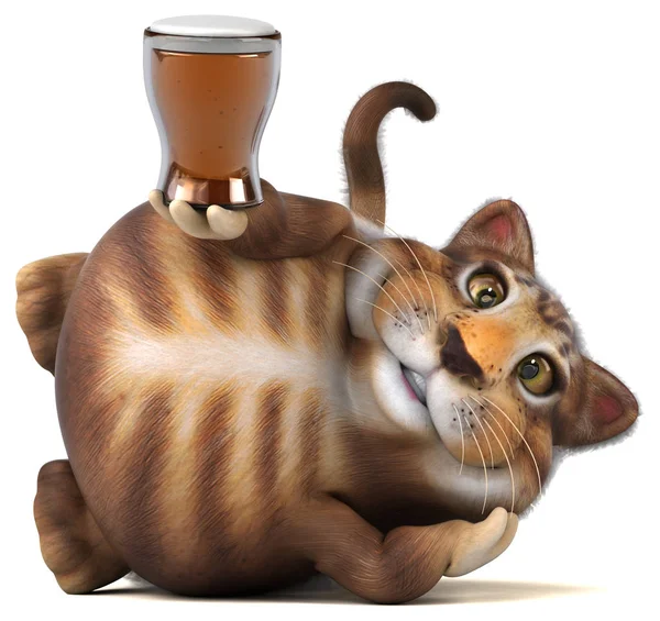 Personagem Gato Divertido Com Cerveja Ilustração — Fotografia de Stock