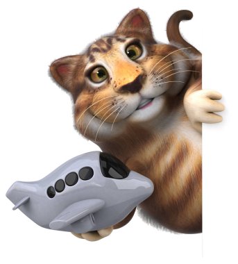 Eğlenceli kedi karakteri ile uçak - 3d çizim