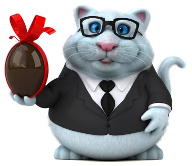 Eğlenceli kedi karakteri ile yumurta - 3d çizim