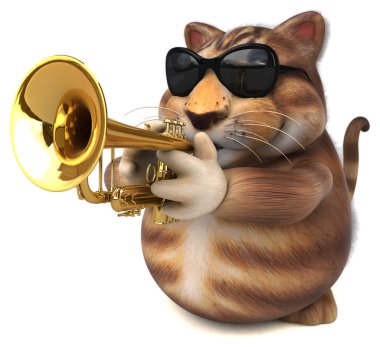 Jazz - 3d çizim oynarken eğlenceli kedi