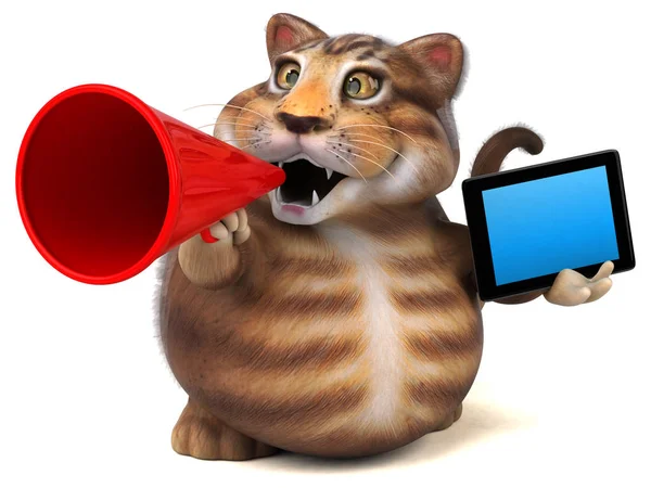 Eğlenceli Kedi Karakteri Ile Tablet Çizim — Stok fotoğraf