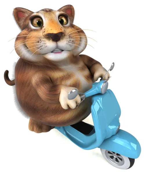 Personagem Gato Divertido Scooter Ilustração — Fotografia de Stock