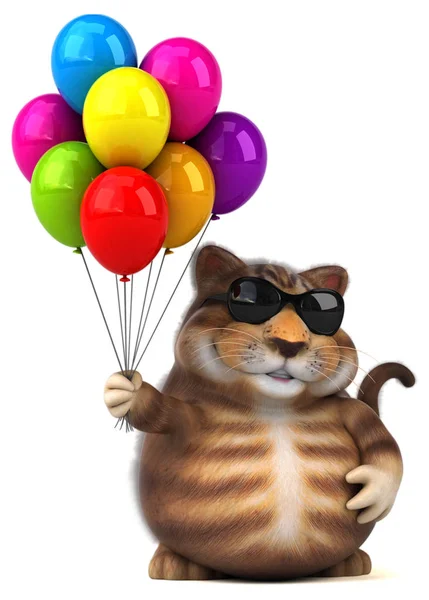 Çizim Eğlenceli Kedi Karakteri Ile Balonlar — Stok fotoğraf