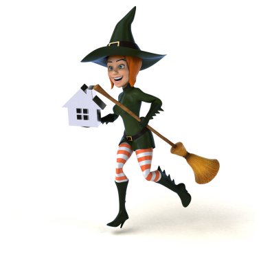 Eğlenceli çizgi film karakteri ile ev - 3d çizim