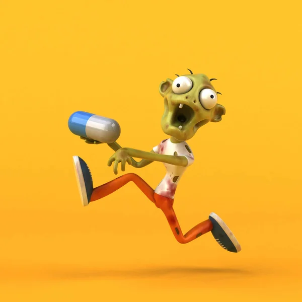 Leuke Zombie Met Pill Illustratie — Stockfoto